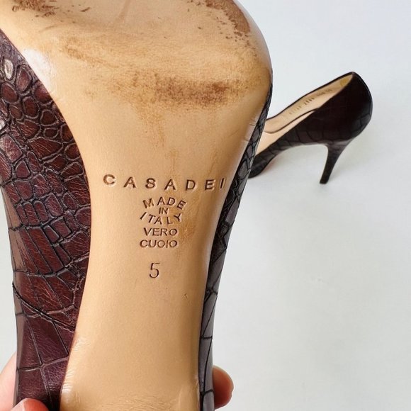 Casadei croc embossed brown pumps Size 5 - Picture 8 of 9